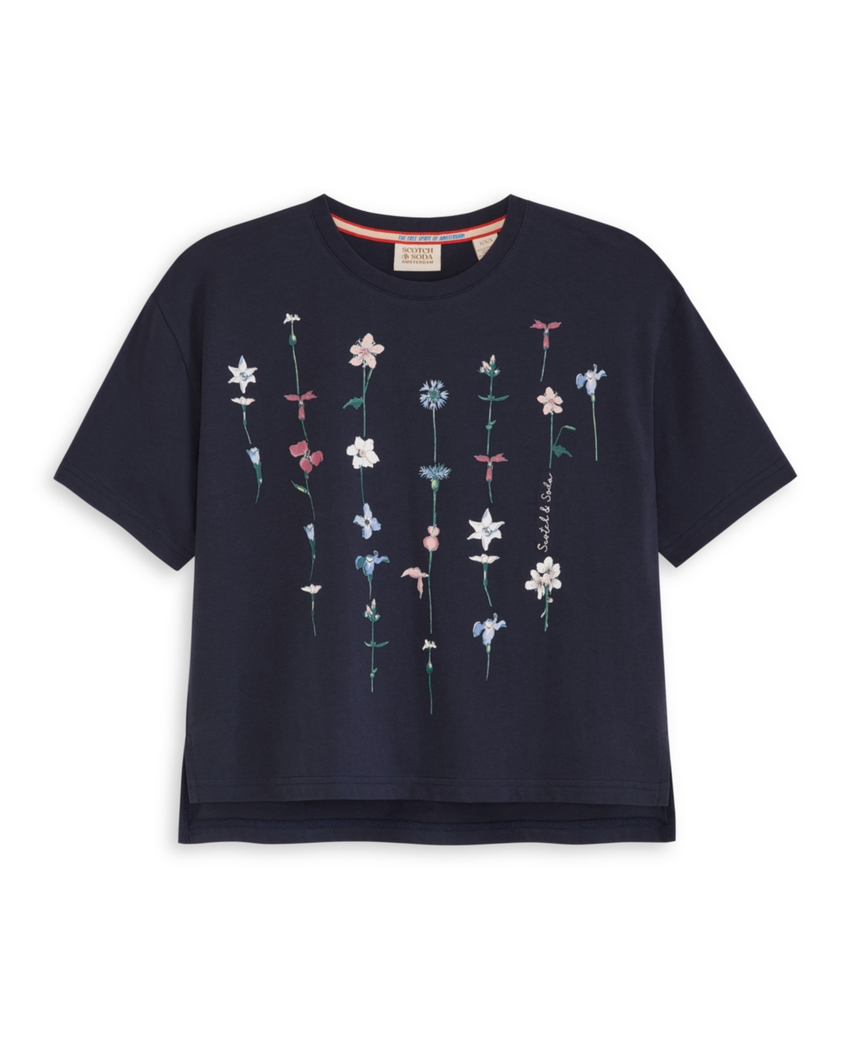 Scotch & Soda Kids' Floral Cotton Jersey Graphic T-shirt In Blue