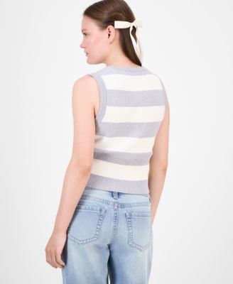 Juniors' Striped Crewneck Sweater Vest 