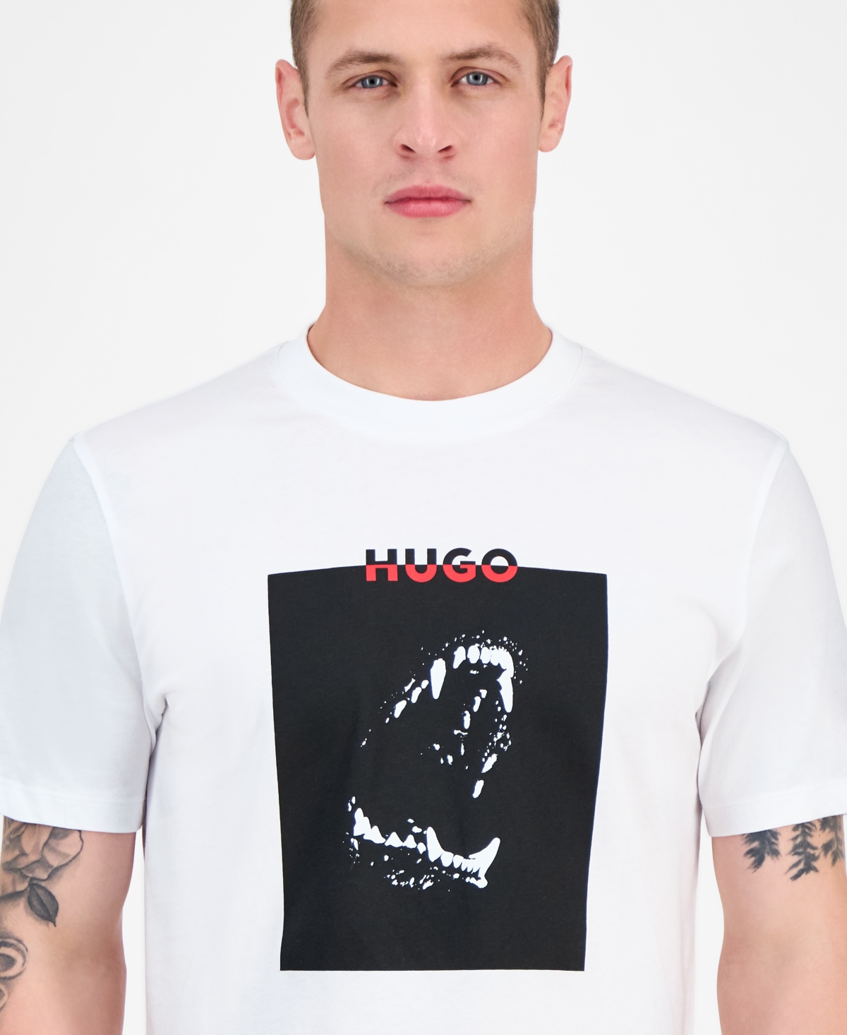 Hugo Boss Cotton Jersey T-shirt With Mixed-print Logo In White
