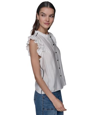 Women's Ruffled-Sleeve Button-Front Blouse