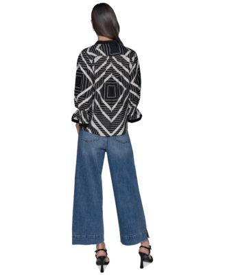 Women's Geo-Print 3/4-Sleeve Woven Top