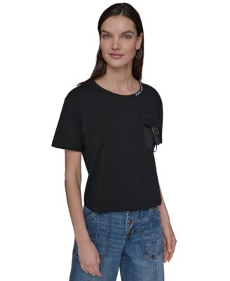 KARL LAGERFELD PARIS - Women's Buckle-Pocket Knit Top