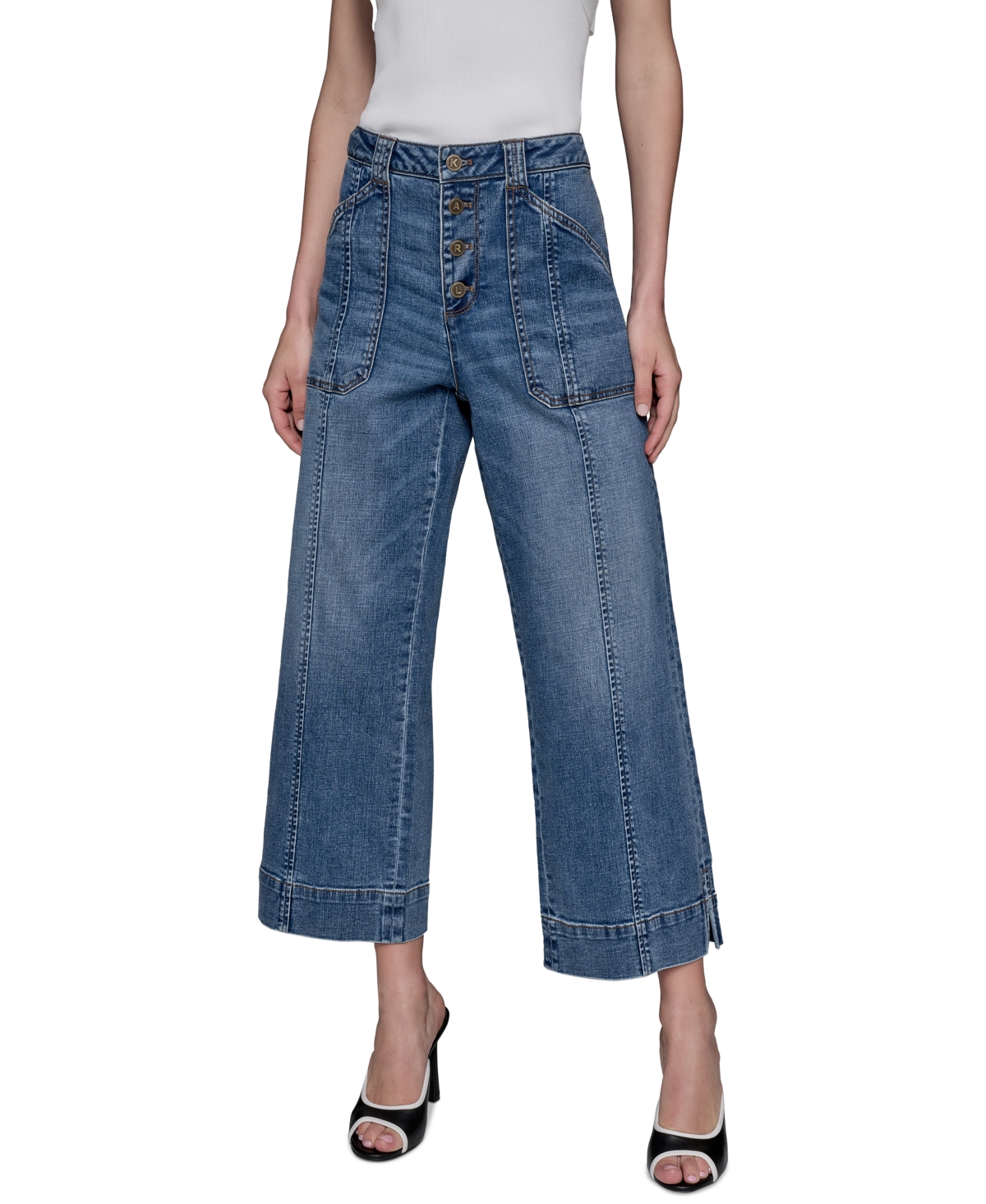 Women's Wide-Leg Cropped Denim Jeans - Coastal Blue Wash
