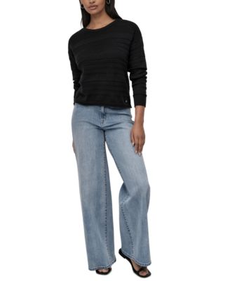 DKNY Jeans - Petite Crewneck Open-Stitch Cotton Sweater