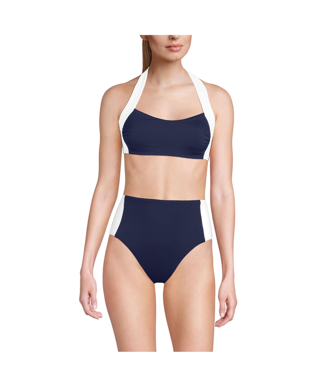 Women's Seamed Halter Bikini Top - Deep sea navy/white