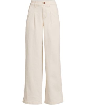 Women's High Rise Soft Denim Pleated Wide Leg Trousers Pant