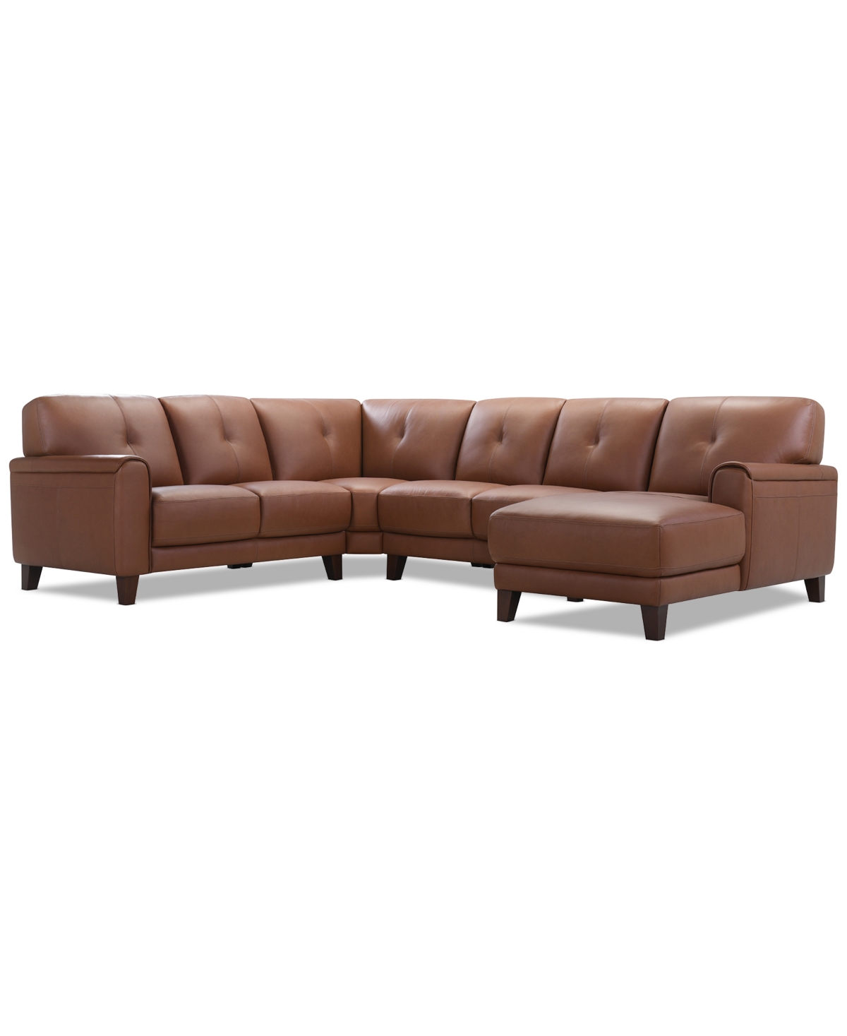 Macy's Ashlinn 4-pc. Leather Chaise Sectional, Exclusively At  In Brown