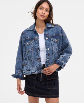 Avec Les Filles - Women's Horse Embroidered Denim Trucker Jacket
