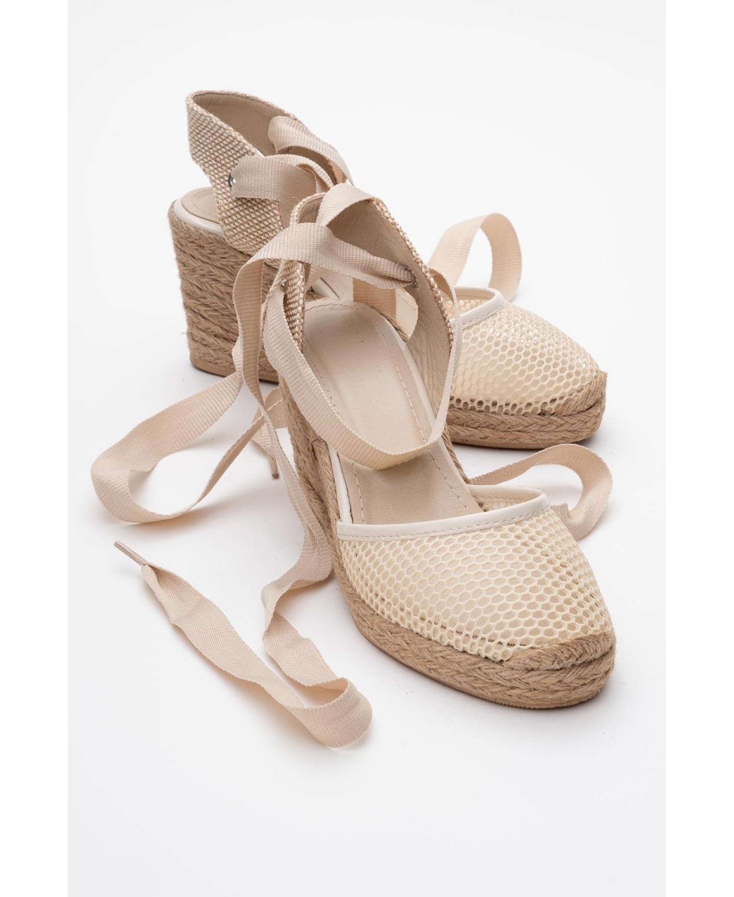 Женские сандалии Forever & Always Shoes Lions Mesh Leather Wedge Espadrilles Sandal (Women), цвет: Бежевый кожаный — фото 1