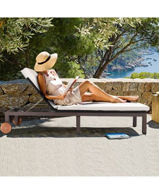 Patio Adjustable Rattan Recliner Chaise Lounge Chair w/ Cushion Wheels