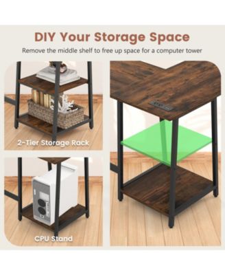 L-Shaped Corner Computer Desk with Storage Shelves
