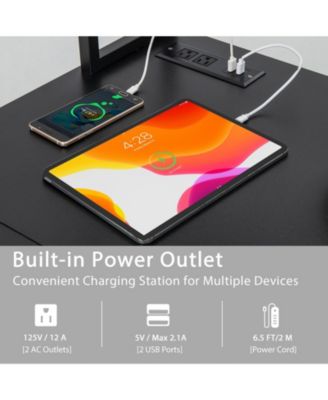 L-shaped Desk with Power Outlet Hutch