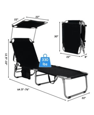 Set of 2 Foldable Lounge Chair Adjustable Outdoor Beach Patio Recliner W/ Sun Shade