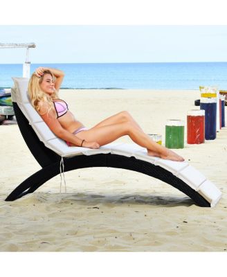 Foldable Rattan Wicker Chaise Lounge Chair w/ Cushion Patio Outdoor