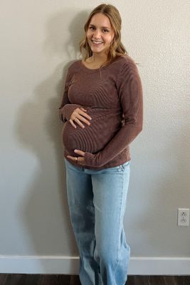Maternity Charcoal Ribbed Scoop Neck Long Sleeve Top
