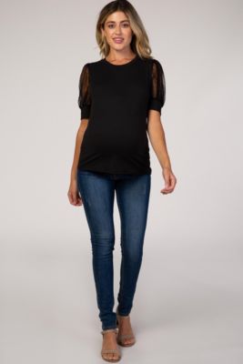 Maternity Black Mesh Sleeve Top
