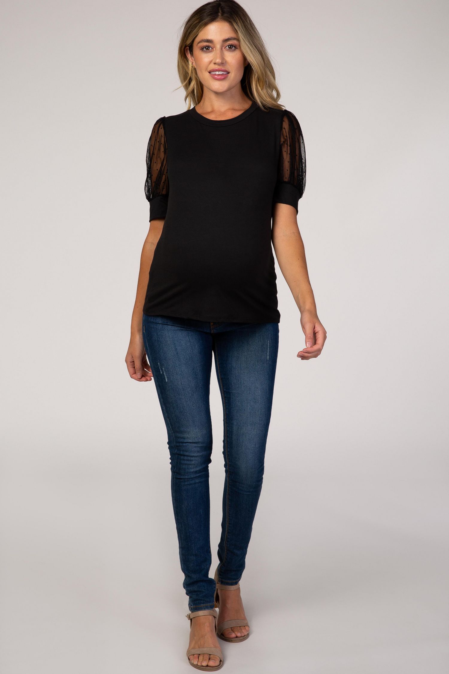 Women's Black Mesh Sleeve Top