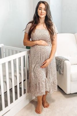 Maternity Mustard Floral Smocked Maxi Dress