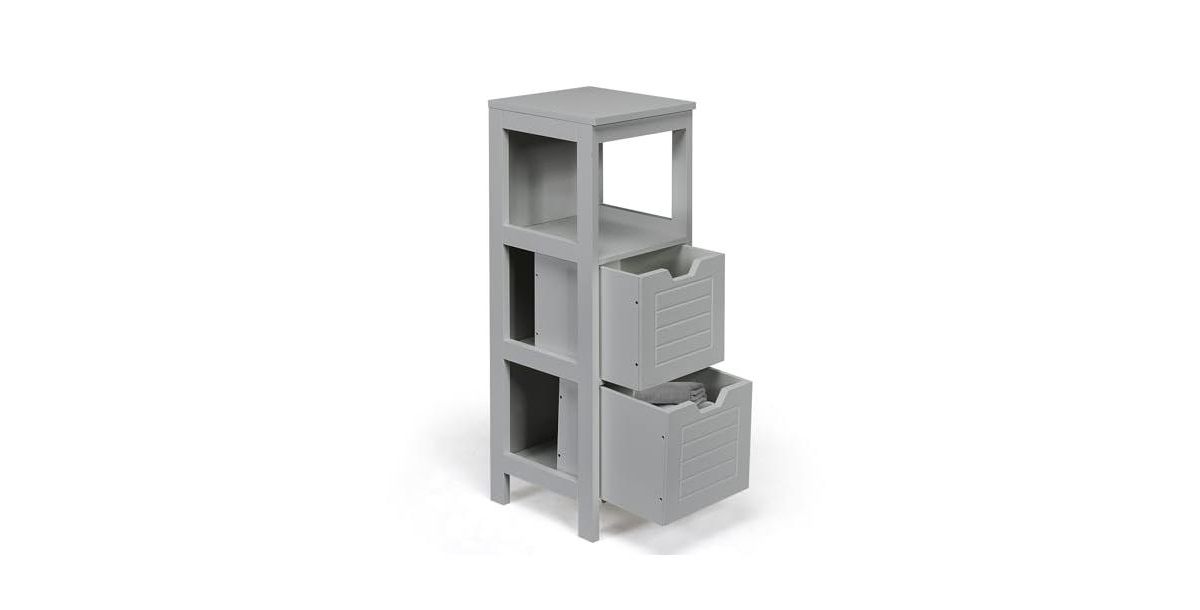 Bathroom Wooden Floor Cabinet Multifunction Storage Rack Stand Organizer - Grey