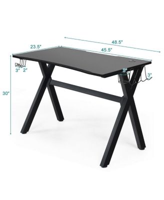 Ergonomic Gaming Desk with Mousepad and Cup Headphone Holder
