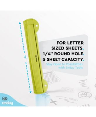 3 Hole Punch Pink, Portable Hole Puncher for 3 Ring Binder, 3 Sheets Capacity, Removable Chip Tray, 10” Ruler for School, Office, 1 Pc-by Enday