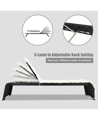 Adjustable Rattan Recliner Chaise Lounge Chair w/ Cushion Outdoor Patio