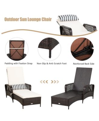Set of 2 Rattan Patio Lounge Chair Chaise w/ Adjustable Backrest Cushion & Pillow