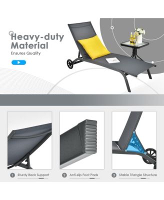 Outdoor Chaise Lounge Chair Adjustable Patio Recliner w/ Wheels