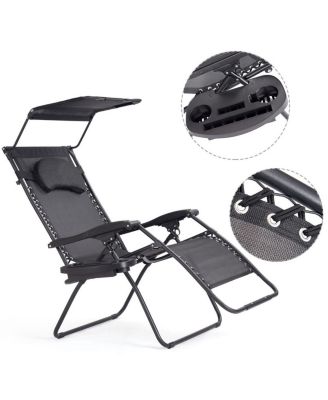 Folding Recliner Zero Gravity Lounge Chair W/ Shade Canopy Cup Holder