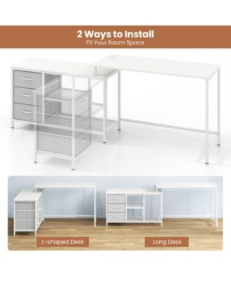 L-shaped Computer Desk with Power Outlet for Working Studying Gaming