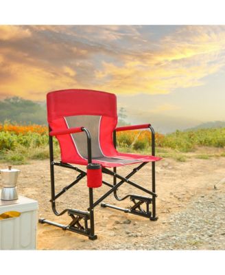 Outdoor Freestyle Rocker Camping Chair Portable Folding Rocking Chair with Solid, Durable Armrests, Drink Holder & Comfortable Backrest -Grey