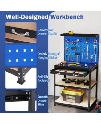 32 x 16 Inch Workbench Work Table with 2 PCs Pegboard Drawer and Shelves