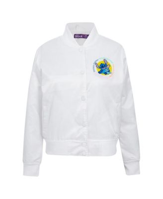 Women's White Lilo and Stitch Scrump Stitch Full-Snap Satin Jacket