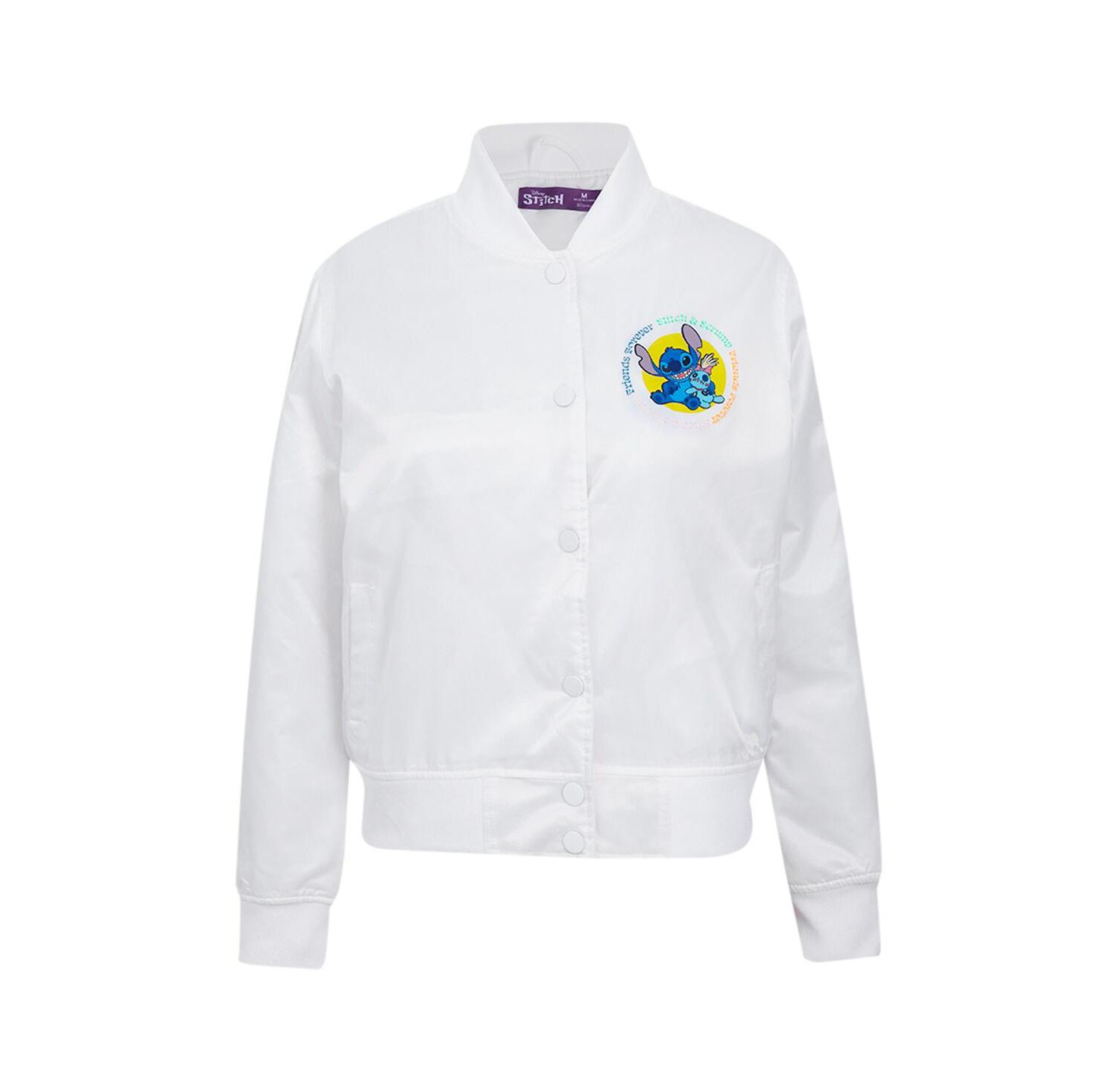 Women's White Lilo and Stitch Scrump Stitch Full-Snap Satin Jacket