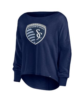 Women's Navy Sporting Kansas City Corner Kick Long Sleeve Fashion T-Shirt