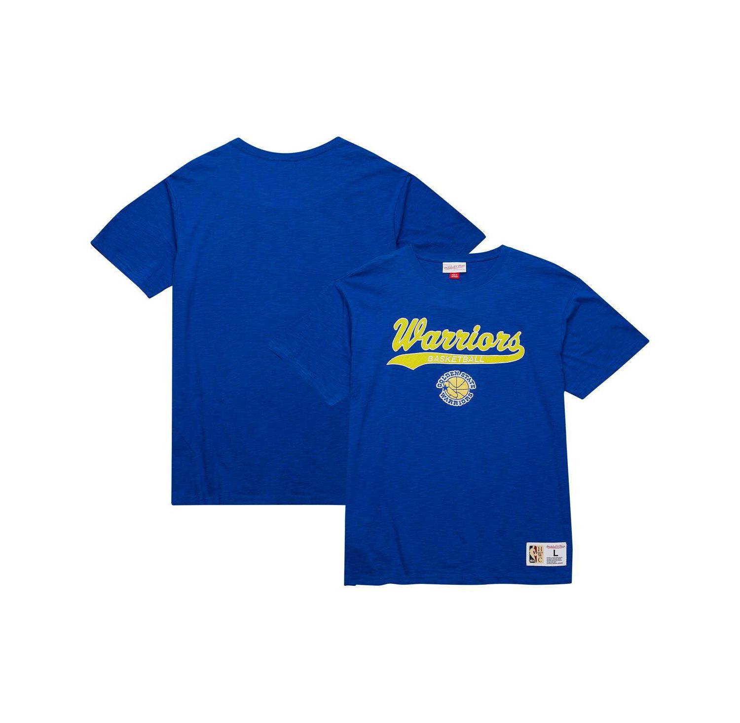 Men's Royal Golden State Warriors Hardwood Classics Felt applique Slub T-Shirt