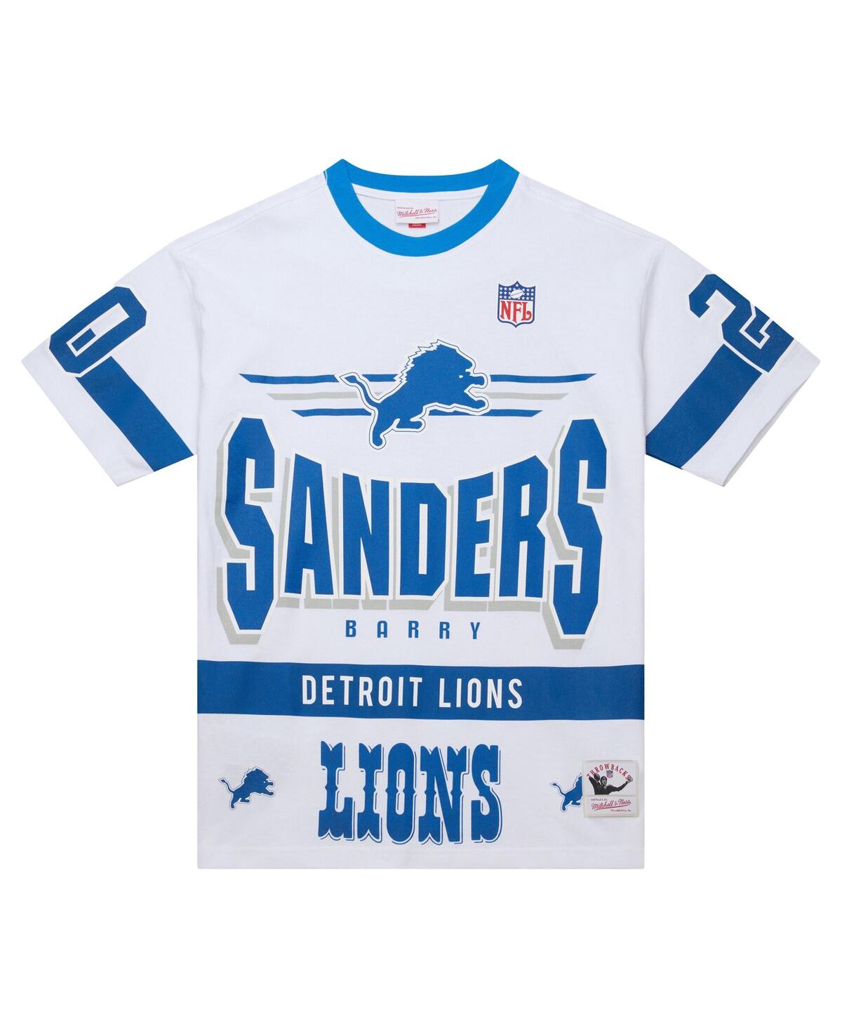 Mitchell & Ness Men's Barry Sanders White Detroit Lions Name Number Team Origins Vintage Logo T-shirt In Multi