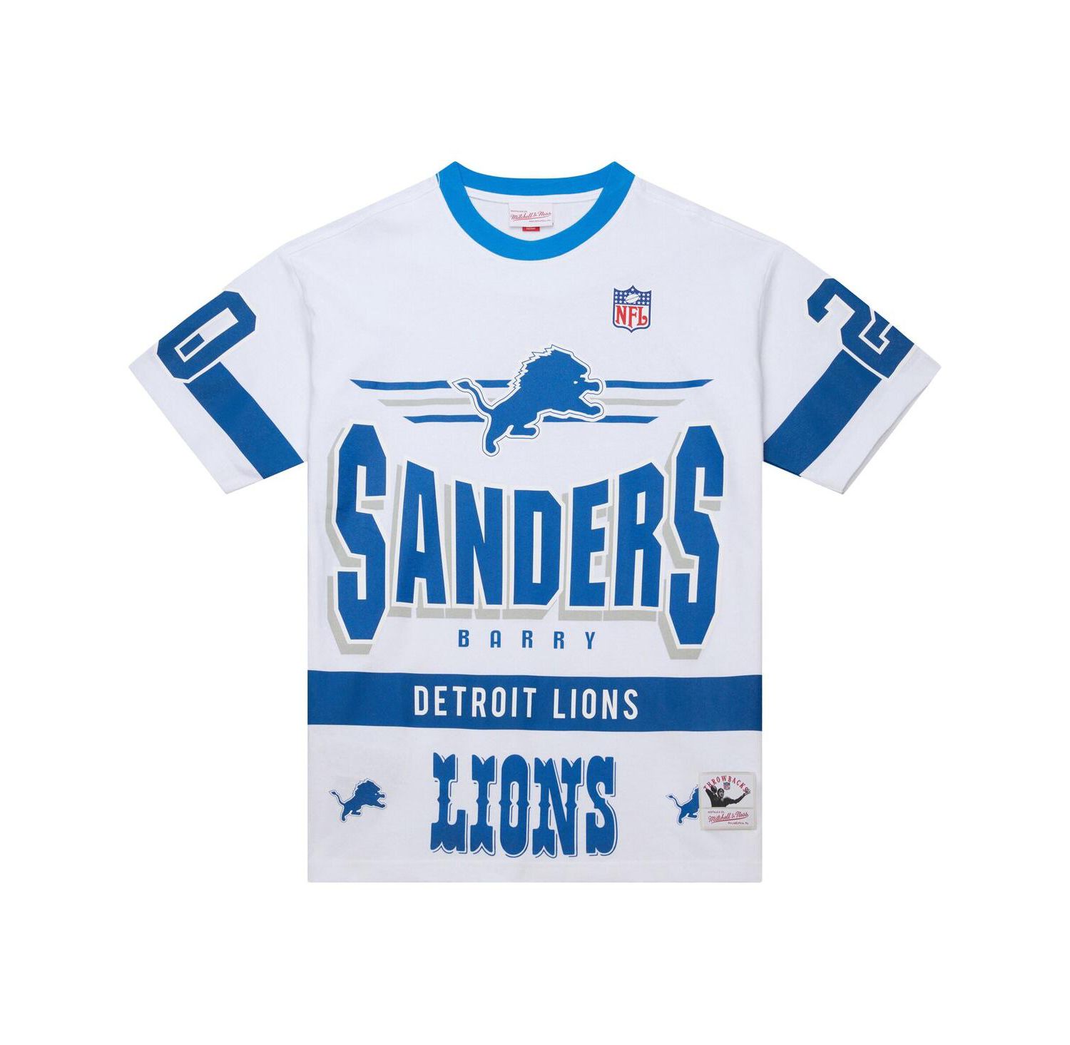 Men's Barry Sanders White Detroit Lions Name & Number Team Origins Vintage Logo T-Shirt