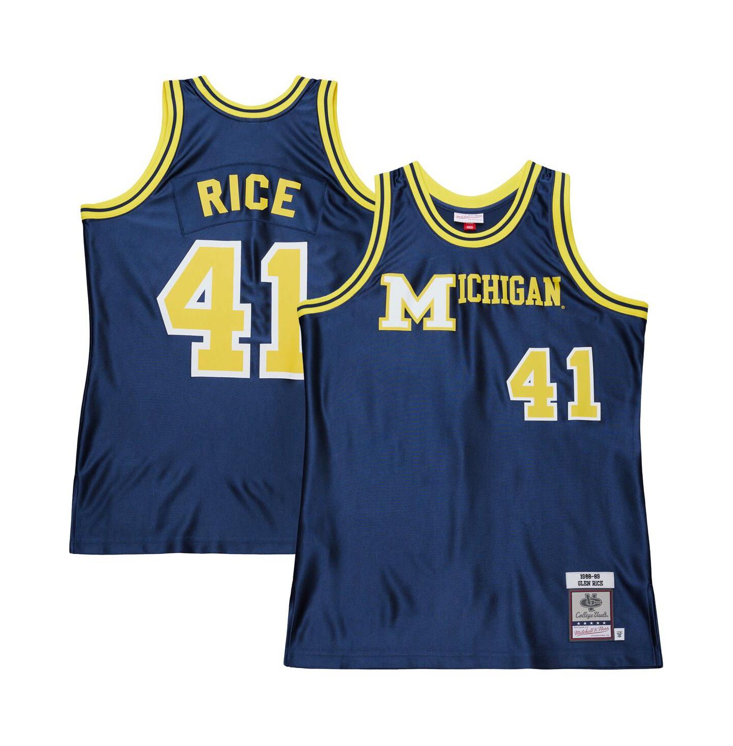 Мужской топ Mitchell & Ness Glen Rice Navy Michigan Wolverines 1988/89 Authentic Jersey — фото 1
