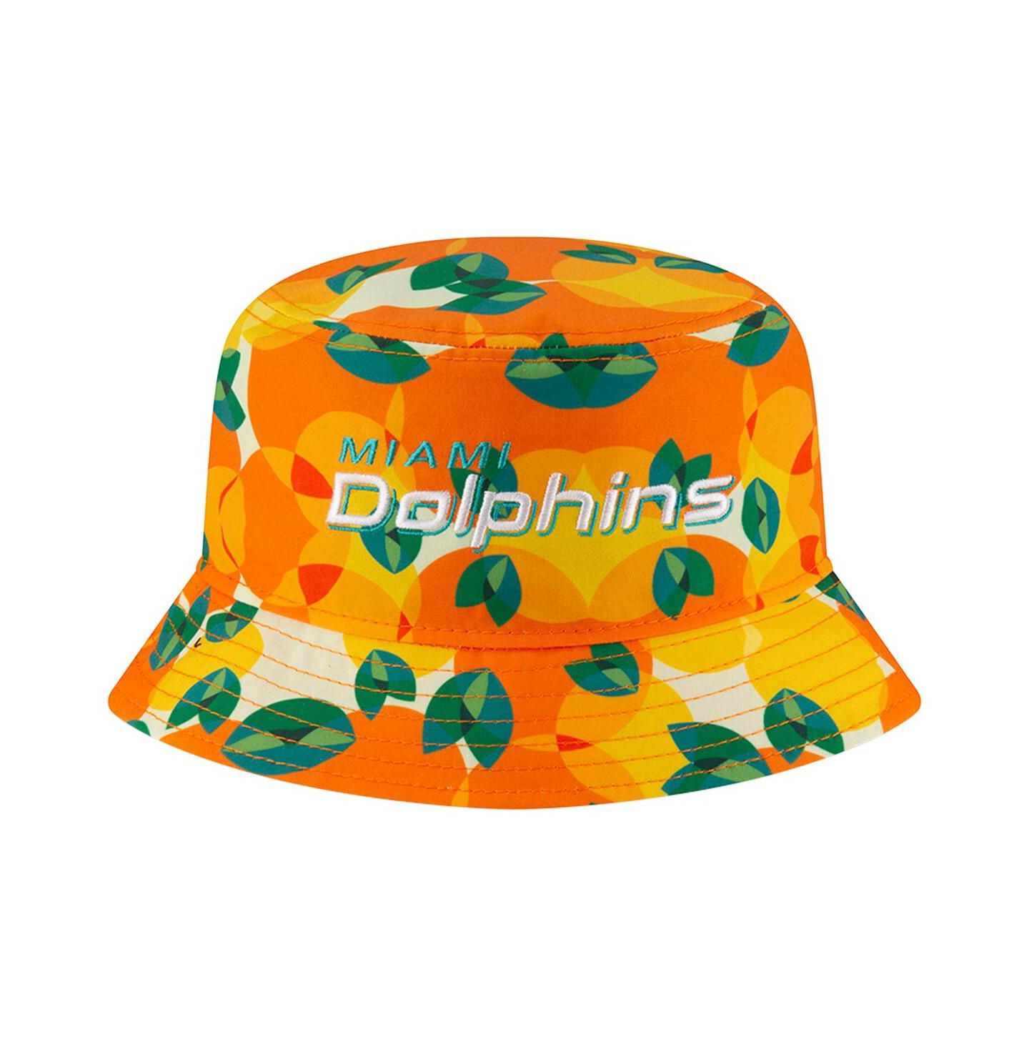 Мужская панама New Era Orange Miami Dolphins Citrus Bucket Hat — фото 3