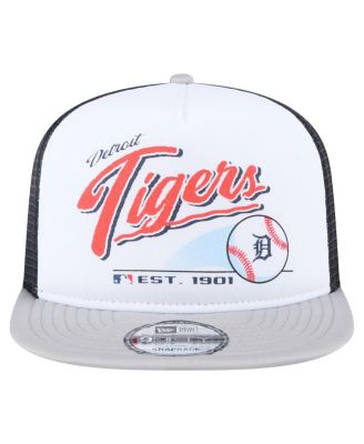 Men's White/Gray Detroit Tigers Retro Script Trucker 9FIFTY Snapback Hat