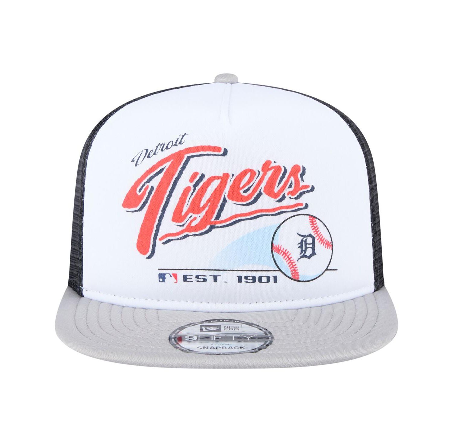 Men's White/Gray Detroit Tigers Retro Script Trucker 9FIFTY Snapback Hat