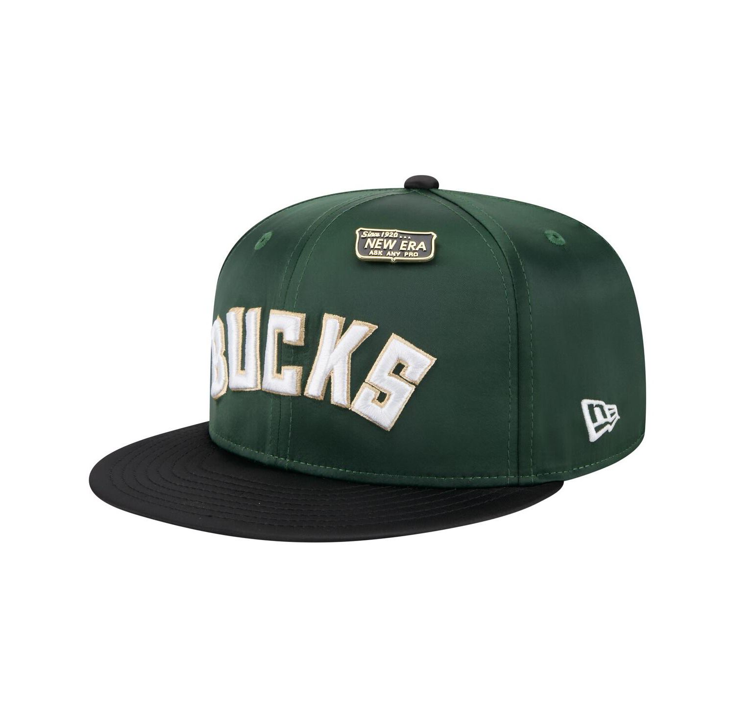 Men's Hunter Green/Black Milwaukee Bucks Throwback Satin Vintage Pin Two-Tone 59FIFTY Fitted Hat
