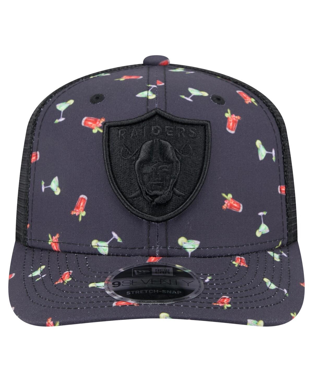 New Era Men's Navy/black Las Vegas Raiders Adventure Drinks Pattern 9seventy Stretch Snap Hat