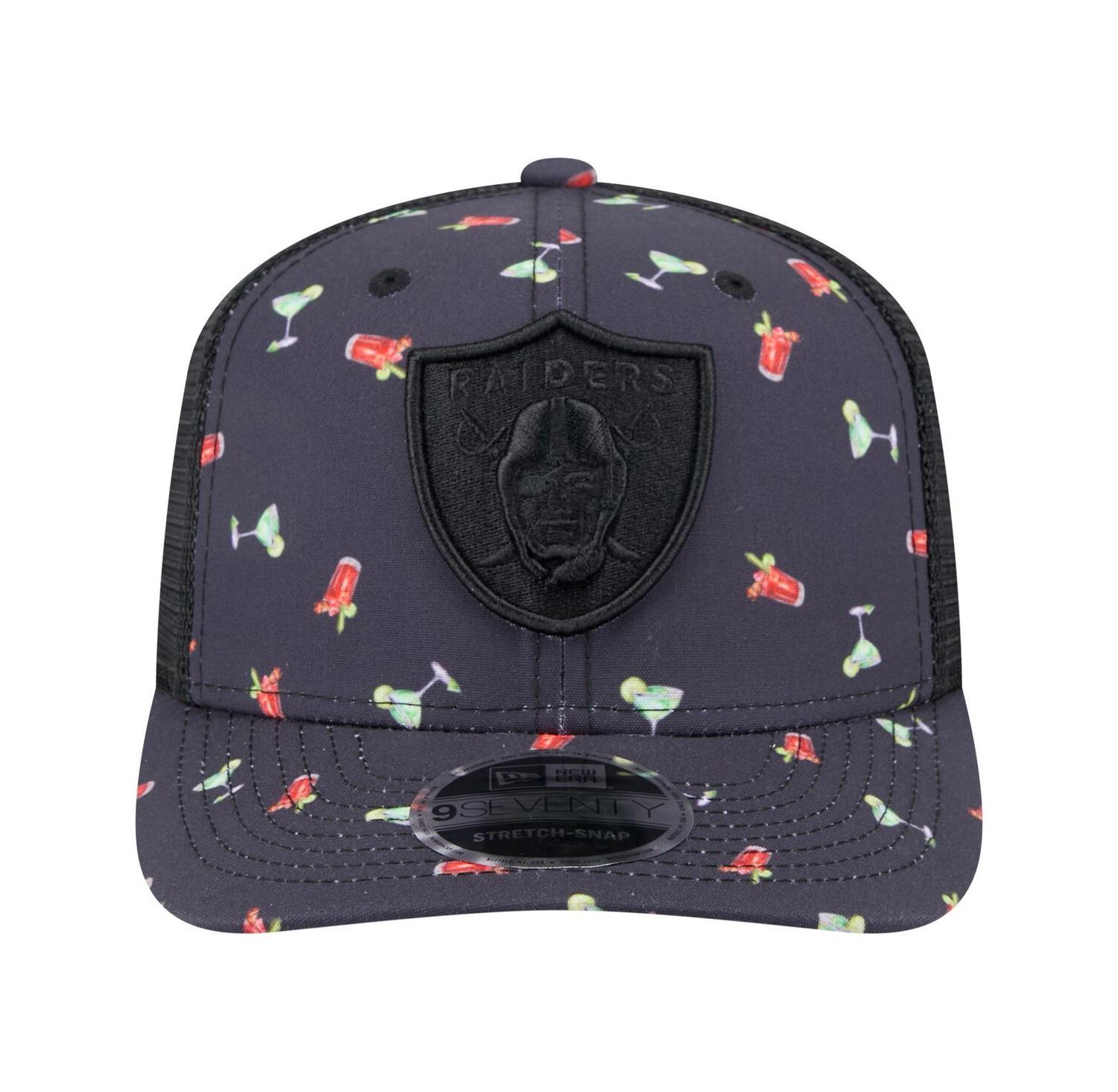 Men's Navy/Black Las Vegas Raiders Adventure Drinks Pattern 9SEVENTY Stretch Snap Hat