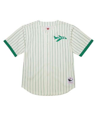 Men's Cream New York Jets Vintage Logo Final Seconds Full-Button Mesh T-Shirt