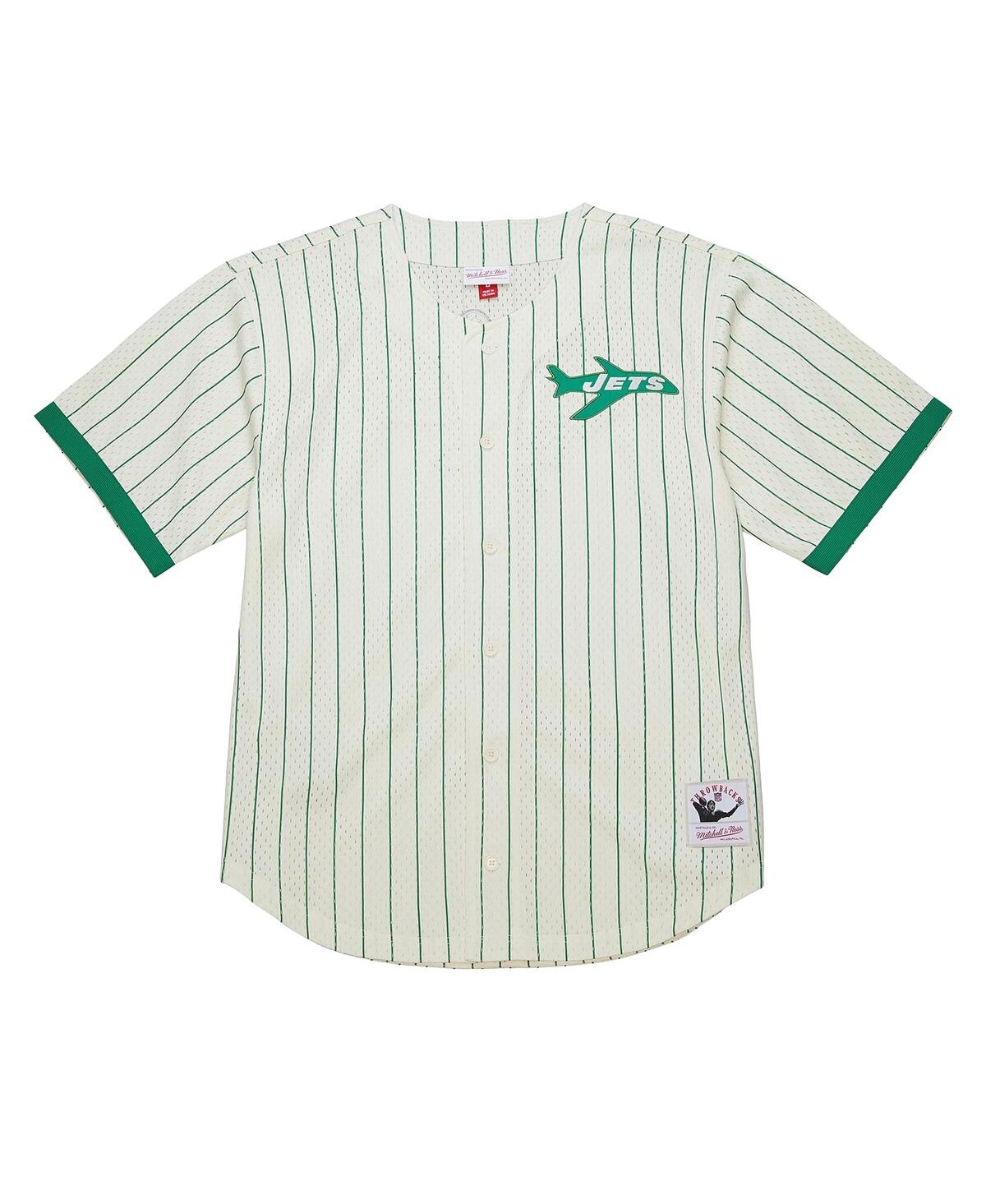 Mitchell & Ness Cream New York Jets Vintage Logo Final Seconds Full-button Mesh Top In Green