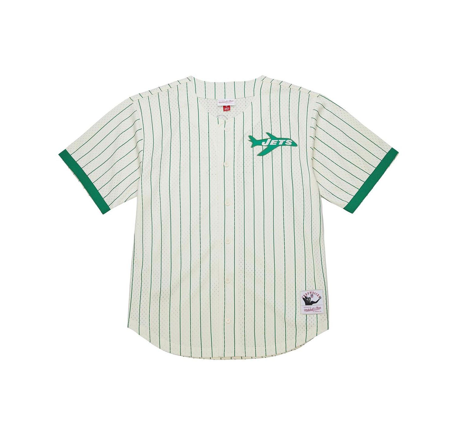 Men's Cream New York Jets Vintage Logo Final Seconds Full-Button Mesh T-Shirt