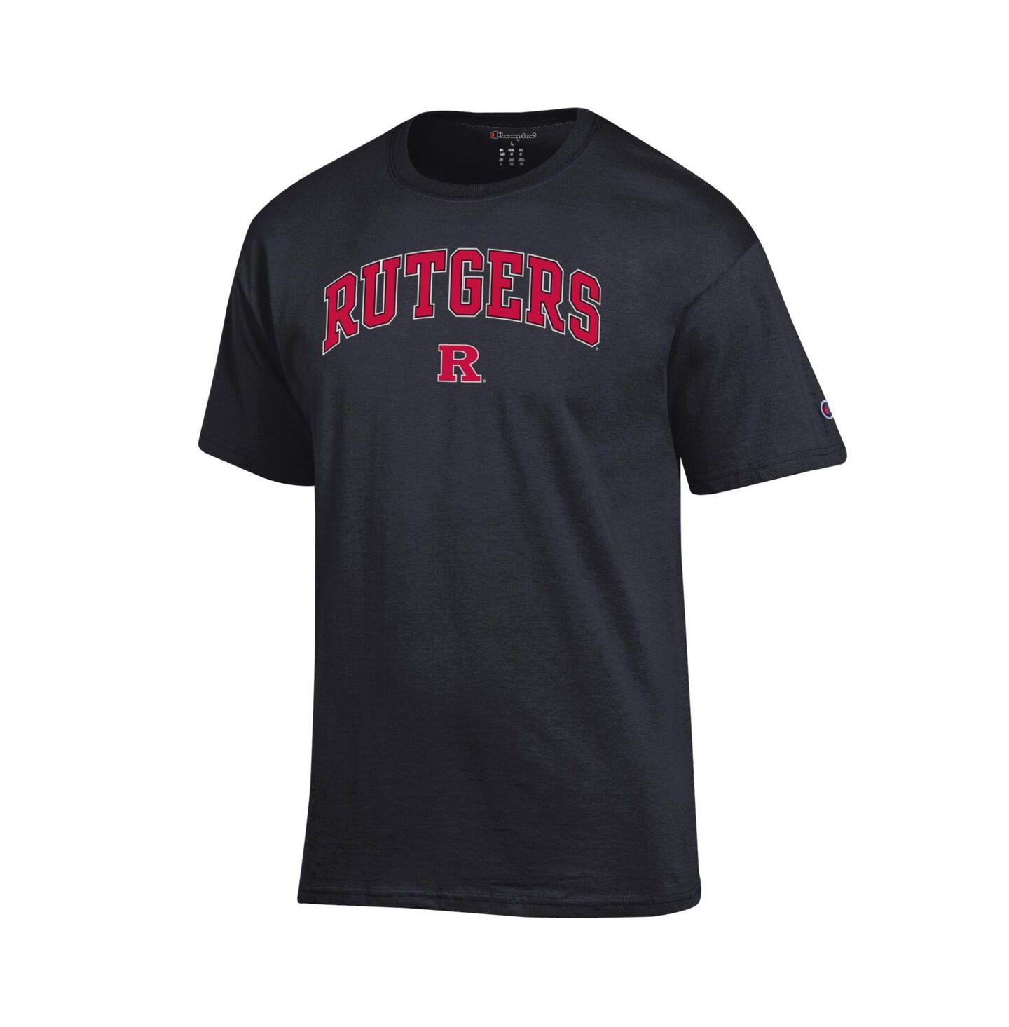 Мужская футболка Champion Scarlet Rutgers Scarlet Knights Arch Over Logo, цвет: Чёрный — фото 2