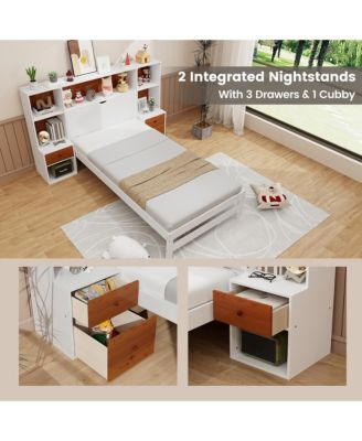 Twin Bed Frame w/ Storage Headboard & Nightstands 7 Compartments 3 Drawers